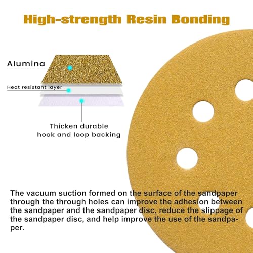 100PCS 5 Inch Sanding Discs 220 Grit Random Orbit Sander Sandpaper - style: Advanced Aluminum Oxide