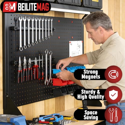 Double Sided Magnetic Tool Holder, 17 Inch Heavy Duty Magnet Bar Strip with Extra Strong Magnets, Magnetic Tool Organizer for Garage, Warehouse, Workshop, Tool, Industrial (1 Pack)