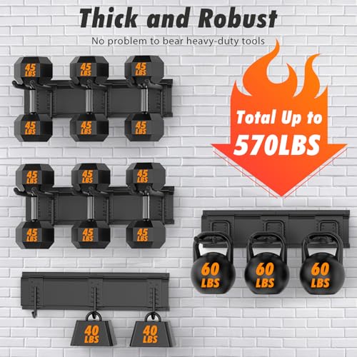 Housolution Garage Wall Organizer 64 Inch - 18Pack Carries 570 lbs | Garage Tool Organizer Storage System, 4 Rails with 12 Adjustable Hooks, Garden Tool Organizer for Warehouse, Workshop
