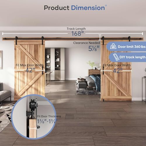 EaseLife 14 FT Double Sliding Barn Door Track and Handle Hardware Kit,Straight Pulley,Slide Smoothly Quietly,Easy Install (14FT Track Kit for 40"~42" Wide Double Door) - size: 14 FT-Double Door Kit