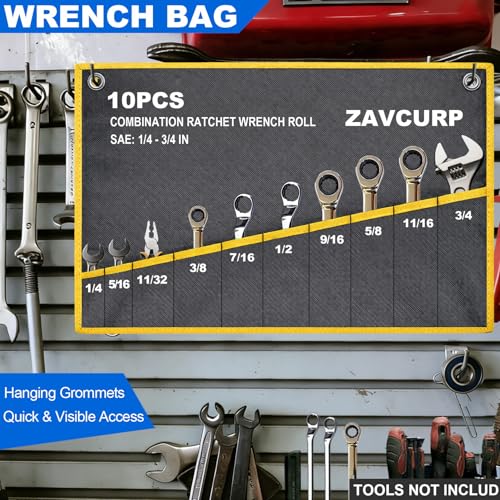 2PCS Wrench Roll, Wrench Roll Up Pouch Organizer, Heavy-Duty Tool Bag - style: 10 Pockets Sae+12 Pockets Metric