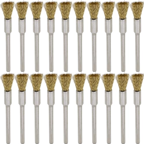 20PCS Brass Wire Brushes - Metal Rust Removal, Cleaning, and Polishing - 5mm Diameter, 1/8″ (3mm) Shaft - Removes Burrs, Dust, and Oxide Layer - Handles Rough Surfaces - Rotary Tool Accessories - style: Brass Wire Brush 3*5mm 20PCS
