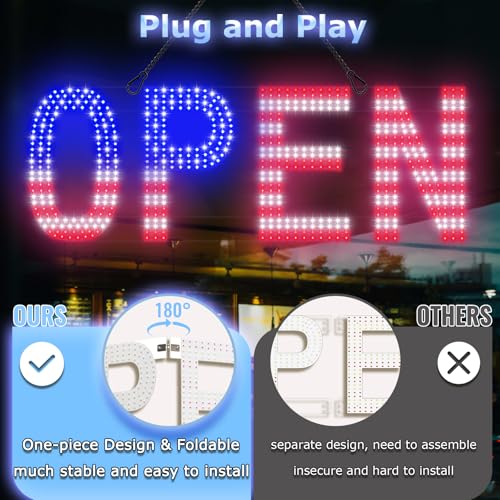LED Open Sign 30x10 Remote Dimmable 12 Modes US Flag for Business Window - color: US Flag, size: 30" x 10"