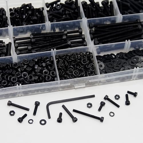 940PCS M3 Screws Assortment Kit, M3x8/10/12/16/18/20/30/40 mm Hex Socket Head Bolts, Nuts & Washers Assorted Set - 12.9 Alloy Steel Black Zinc Plated M3 Screw for 3D Printer,DIY - size: M3 x 8/10/12/16/18/20/30/40-940Pcs