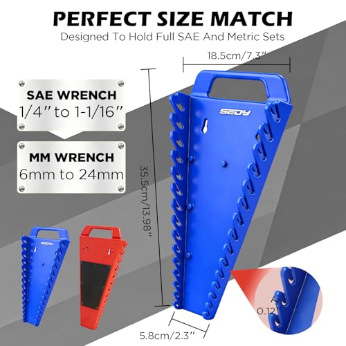 2-Pack Magnetic Wrench Organizer with Non-Slip Handle, 24-Slot Heavy-Duty Wrench Rack Holders for Toolbox & Drawer Storage, Fits SAE 1/4"-1-1/16" and Metric 6mm-24mm Wrenches - style: 24-Slot Large Handle / 2-Pack