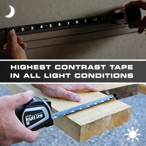 Perfect Measuring Tape - BrightLine High Contrast Dark Mode Easy Read Tape Measure for Low Light Visibility - Heavy Duty Rubber Case 18ft (Inch Fractions) Dual Sided Auto Lock Tape Measure Retractable - color: Black