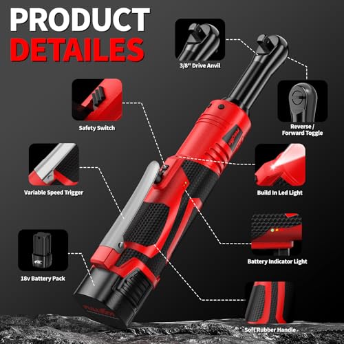 FULLYEA 3/8" Cordless Electric Ratchet Wrench Set, 45 Ft-lbs,Variable Speed