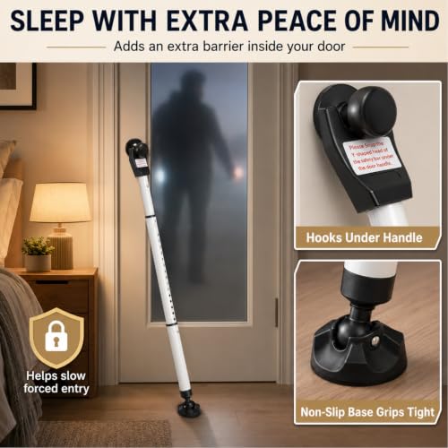 Door Security Bar, 18"-46" Adjustable Door Jammer with Large Anti-Slip Rotating Base, 1.3" Heavy Duty Steel Door Brace for Hinged Doors, Sliding Glass Patio Doors, Home, Apartment & Hotel