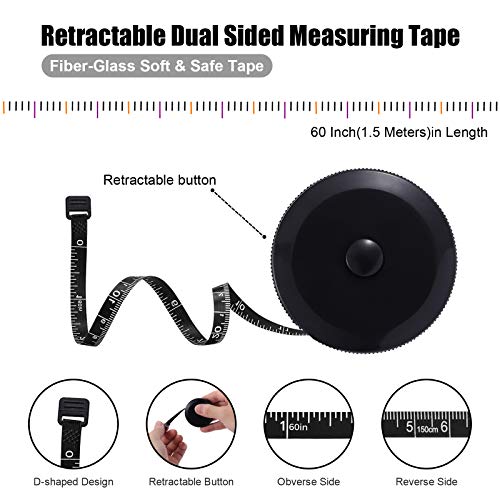 Tape Measure Body Measuring Tape, Retractable 60 Inch Soft Mini Measuring Tape, Small Sewing Fabric Tape Ruler for Cloth Waist Medical Nursing Craft(3 Pack/Black) - color: Black Black Belt