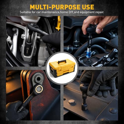 ELEAD 148-Piece Mechanics Tool Set, SAE/Metric 1/4" & 3/8" Drive Socket Set, Magnetic Nut Drivers, Ratcheting Wrenches, Extensions & Adapters, Quick-Release Ratchet, Mechanics Tool for Car Repair - color: 148pcs Mechanics Tool Set Yellow