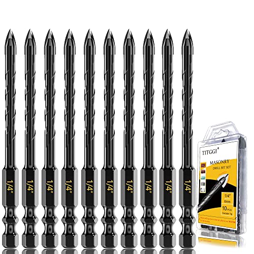 10Pcs Cross-Tip Masonry Drill Bit Set & Concrete Drill Bit Set, 1/4" - size: 10 pcs 1/4" Masonry Drill Bits