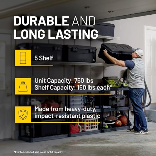Plano 5-Shelf Plastic Storage Shelves, 73” x 36” x 18”, 750lb Capacity, Pantry, Office, Closet and Garage Shelves, Easy to Assemble, Durable Plastic Shelving Unit - size: 5-Shelf 750lb