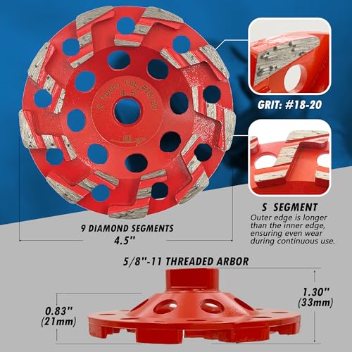 4.5" Diamond Grind Wheel S Seg Concrete & Coating 5/8"-11 Threaded Arbor - style: 4.5" Diameter / S Segments