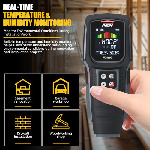 NDI 098D 5‑in‑1 Stud Finder Wall Scanner with Laser Liner – Precise Stud, Metal, Pipe & Live Wire Detection + Moisture Scan & Laser Guide