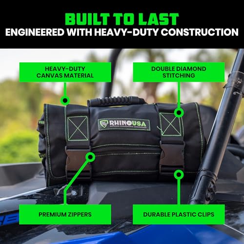 Rhino USA Tool Bag Roll - Heavy Duty Canvas Organizer for Tools - color: Green Black