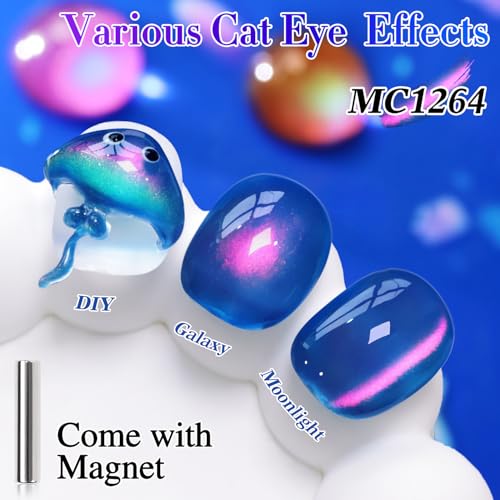 Double Rhythm Jelly Glass Cat Eye Gel Polish with Magnet 15ML Holographic Glitter Shimmer Translucent Sheer Color Magnetic Nail Polish Salon DIY at Home (Navy Blue-MC1264) - color: Aurora Blue Purple