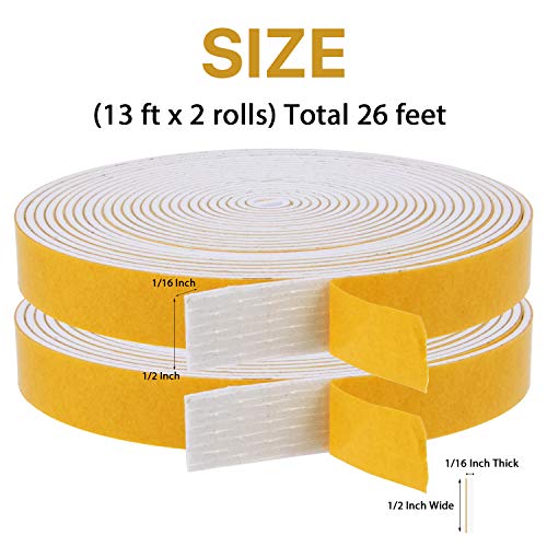 Thin Foam Weather Stripping 1/2in Wide X 1/16in Thick - 2 Rolls - size: 1/2"(W) x 1/16"(T) x 26'(L)
