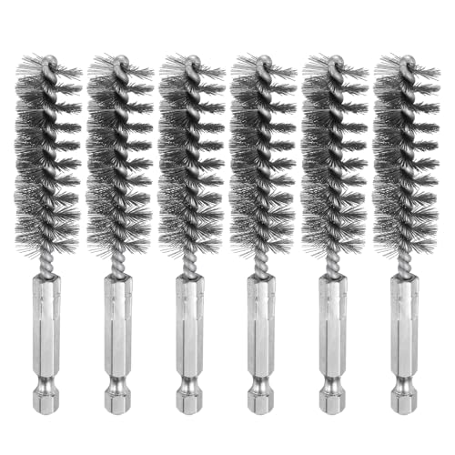 HARFINGTON 6Pcs Stainless Steel Bore Brush 16mm Dia 4" Long Cleaning Twisted Wire Brush with Handle 1/4" Hex Shank for Tubes, Ports, Bearings - size: 16mm