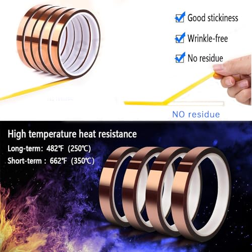 High Temperature Tape Insulation Heat Tape for Heat Press Heat Transfer Tape with Silicone Adhesive for Masking, Soldering, SMT, Electronics & Cable Wrapping 10mm × 115FT ×1ROLL - size: 10mm × 115FT × 1ROLL