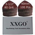 XXGO 100 Pcs 80 Grits 3-1/2 Inch 90mm Triangle Sanding Pads for Multitool | Strong Velcro , Hook & Loop Design , XXGO LOGO ,Triangular - size: 3-1/2 Inch 80 Grit - 100 Pcs