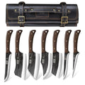 HOSHANHO Butcher Knife Set, Sharp Kitchen Knife Set & Roll Bag Gift for Men | Hand Forged 8PCS Butcher Chef Knife Set with Meat Cleaver Knife & Bone Chopper Knives & Fillet Knives for Home, Camping, BBQ - size: 6.5"