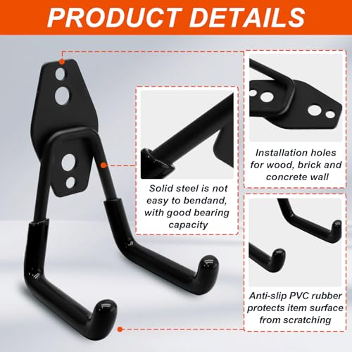 Uenhoy 2 Pack Heavy Duty Garage Storage Hooks, Wall-Mount, Small, Black