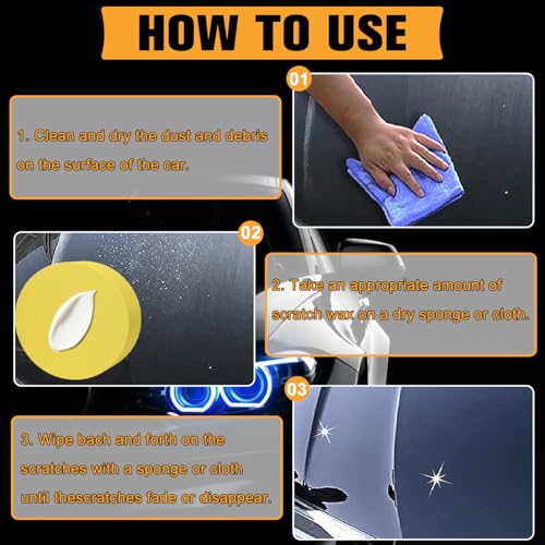 2 PCS Car Scratch Removal Wax, 2025 Upgraded Scratch Remover for Vehicles, Car Polishing Wax, CarScratch Remover Kit with Sponge, Scratch Remover for Vehicles Deep Scratches