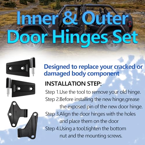 16PCS Body Door Hinge Sets Compatible with 2007-2018 Wrangl-er JK JKU Unlimited Inside & Outside Door Hinges - size: 4 Door Outside and Interior Hinges