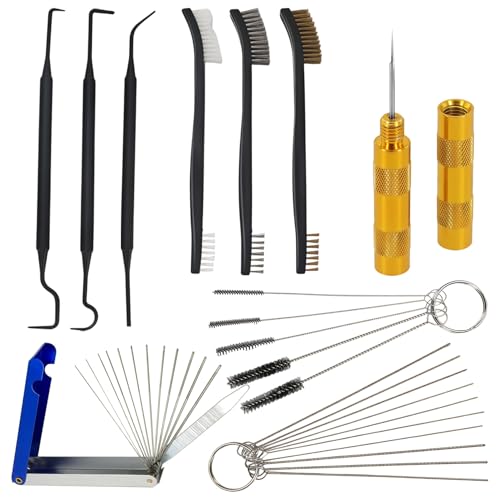 Carburetor Cleaning Kit-Includes 3 Double Head Brush 23 Needles 5 Nylon Brushes 1 Scraper 4 Cleaning Hooks Carburetor Cleaner Set for Motorcycle ATV Chainsaw Welder Spray Gun