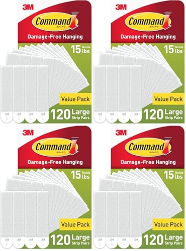 Command 15 lb Large 120 Pairs Picture Hanging Strips (240 Strips), Damage-Free Hangers for Picture Frames, No Tools Required, Great for Home Room Wall Decor, White Adhesive (Pack of 4) - size: Large (Pack of 4), style: 120 Pairs