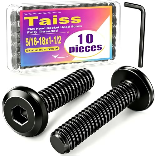 Taiss 10pcs 5/16-18x1-1/2 Flat Head Socket Head Screw,Furniture Bolts,Furniture Screws 304 Stainless Steel,1/4 Bolts Black Zinc Plated Fully Threaded,Countersunk Connector Screws with Hex Spanner - size: 10PCS 5/16-18x1-1/2"