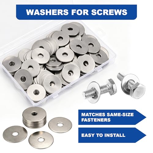ZQZ 1/4 x 1-1/4" Stainless Steel Flat Washers, 55PCS Fender Washer 1-1/4"OD - size: S-1/4" x 1-1/4"-55 Pieces