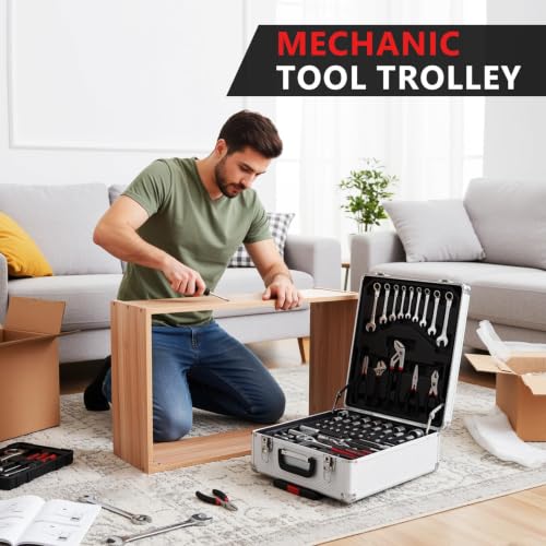 TLGREEN 799-Piece Mechanic Tool Set with Rolling Tool Box, Black - color: Silver