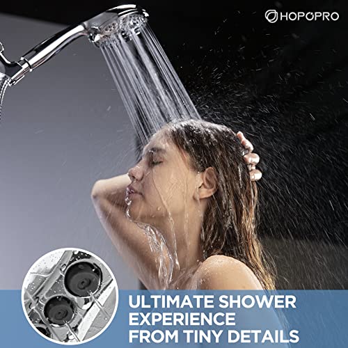 6-Mode High Pressure Handheld Shower Head Set, Consumer Reports Recommended HOPOPRO High Flow Hand Held Showerhead with 59 Inch Hose Bracket Teflon Tape Rubber Washers - color: Luxury Chrome, style: 6 Modes
