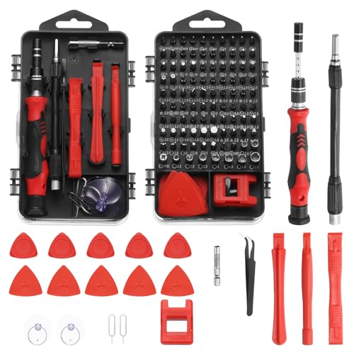 HARFINGTON 123 in 1 Magnetic Precision Screwdriver Set Electronics Repair Tools Kit with 96 Bits Flexible Shaft and Extension Rod for Cellphone Game Console Laptop PC Computer Camera, Red - color: Red