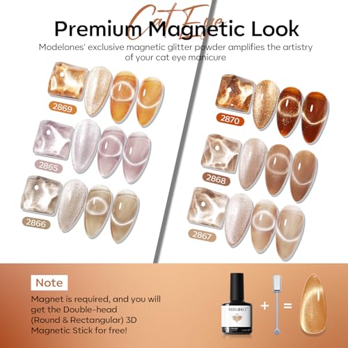 modelones Fall Cat Eye Gel Nail Polish Set, Nude Brown Gold Caramel Khaki - color: Sun-kissed Glow