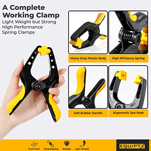 EQUIPTZ 6 inch Spring Clamps Heavy Duty - 4 Pack Large Plastic Clamps for Woodworking, Crafts, Backdrop and Pool Cover with 3 inch Mouth Opening - Rust Free Spring Clips with Non-Detachable Jaw Pads - size: 6" Pack of 4