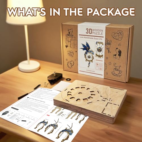 3D Wooden Puzzles for Adults-Blue Dragon Clock Puzzle-Adult Crafts - color: Blue Dragon Clock