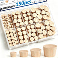 smseace 150Pcs 4-Sizes Wood Plugs 3/16" 5/16"，3/8"，1/2" Wooden Hole Plugs for Holes in Furniture/Table and Chair Legs/Cabinet Reserved Holes/Outdoor Equipment Wood Plugs Assortment Kit - style: Round Wood Plugs