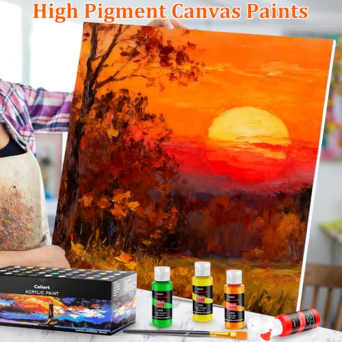 Caliart 36 Colors Acrylic Paint Set with 12 Brushes - color: Regular, size: 2 Fl Oz (Pack of 36)