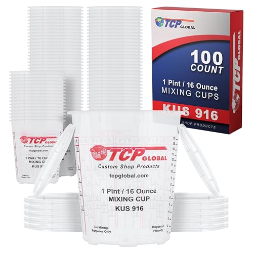 Custom Shop Paint Mixing Cups, 16-Ounce, Box of 100, Plastic Measuring Cups - color: Cups - Box of 100 + 12 Lids