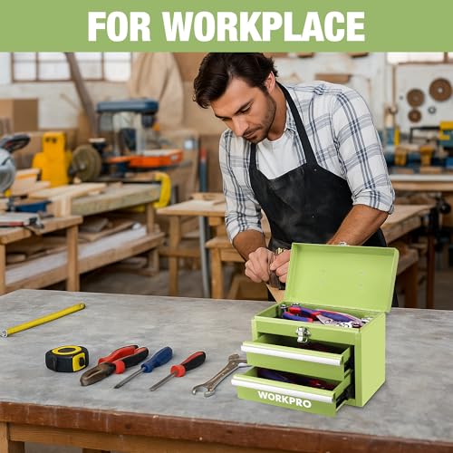 WORKPRO Portable Mini Metal Tool Box with 2 Drawers - color: Macaron Green