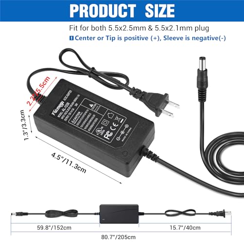Facmogu DC 12V 3A Power Adapter, 100-240V AC to DC 12 Volt Power Supply - size: 12V 3A (2 Prong Plug)