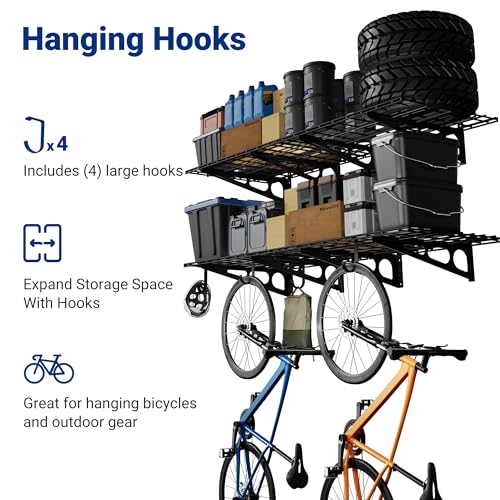 FLEXIMOUNTS 2-Pack Garage Shelving with Hooks, 2x6ft Storage Shelves, Black - color: Black, size: 2 pack-2x6 ft w/hooks