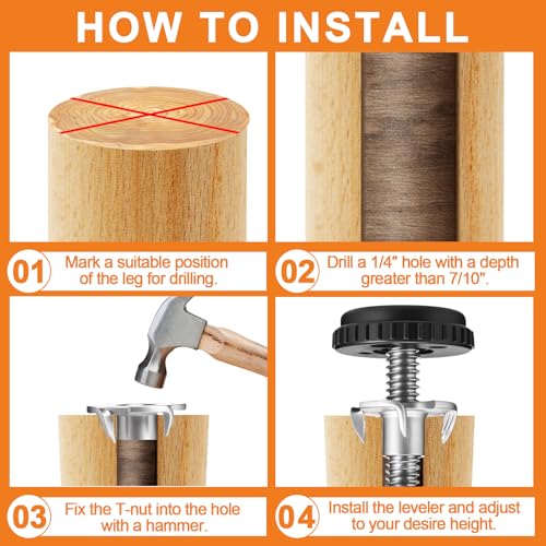 Pinkunn 50 Pieces Adjustable Leveling Feet with T- Nut Kit, Serrated - style: Serrated