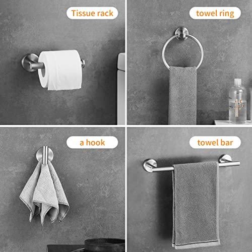 Towel Bar Set Brushed Nickel, Bathroom Towel Ring Set 5pcs Including 2pcs 16'' Tower Bar, Towel Ring and 2 PCS Towel Hooks - color: Brushed Nickel-5pcs-16inch