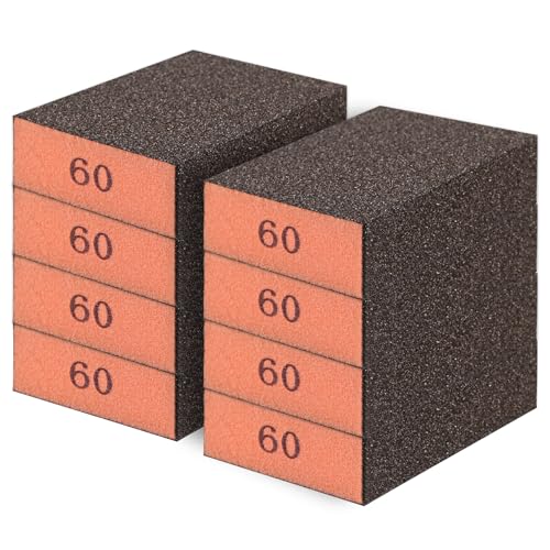 Romeda 8-Pack Sandpaper Block, 60 Grits Washable and Reusable Handmade Sanding Sponge, Drywall Sandpaper Blocks for Wooden Drywall Sheetrock and Metal Glazing - color: 60 Grits, size: 8-Pack