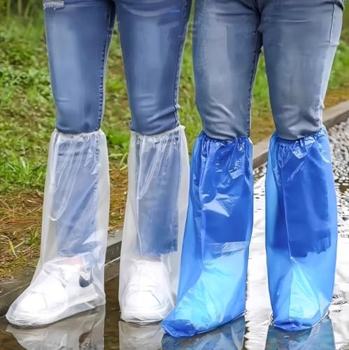 16 PCS Shoe Covers Disposable Non Slip,Thickened Waterproof Shoes Covers,19 inch Tall,Long Plastic Waterproof Shoes and Boots for Rain Covers Thicken Shoe Protector for Men and Women (8 Pairs,Clear) - color: Clear
