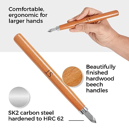 Schaaf Tools Wood Carving Kit, 12-pc mini chisel set, large handles