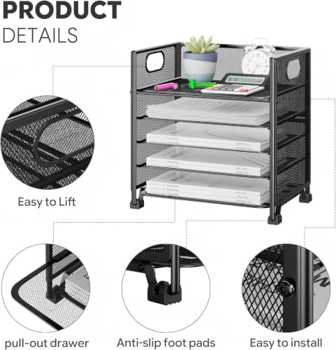 Simple Trending 5-Tier Paper Tray Organizer, File Organizer for Desk, Black - size: 13" x 9" x 13"